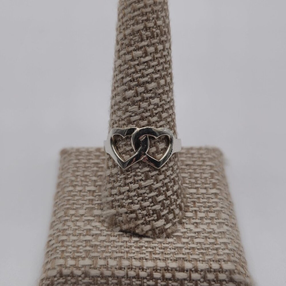 Size 9.75 Sterling Silver Unique Double Heart Band Ring A2699